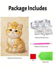 Golden Kitten Pearl Painting, Frameless DIY Hand-Bonded Creative Set, Suitable For Bedroom Decoration, Living Room Painting, Room Decoration And Artwork. - A - View 4