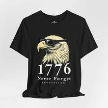 1776 Sunglasses With White Eagle Print, Wide Neck T-Shirts For Men And Women, Casual Style, Short Sleeve, Plus Size, Women's Summer Clothing, Summer Tops For Women - 黑色 - 查看 1