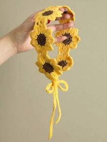 1pc Yellow Flower Bohemian Style Sweet Handmade Woven Flower Long Hairband, Suitable For Daily Wear And Spring Travel Photography - Yellow - View 1