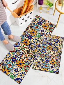 1pc Bohemian Style Kitchen Floor Mat, Cushioned And Anti-Fatigue Design, Mexican Colorful Tile Pattern, Rubber Non-Slip Standing Mat, Suitable For Laundry Room, Sink, Desk And Other Areas - Multicolor - View 3