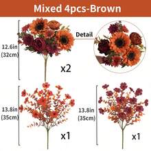 1/4/8Pcs Autumn Artificial Sunflower Peony Daisy Flowers, Perfect For Home Decor, Wedding, Office, Cafe, Hotel, Gifts, DIY, Housewarming, Fall Decoration, Suitable For Thanksgiving, Halloween, Harvest Festival, Outdoor And Indoor Use - Dark Yellow - View 3