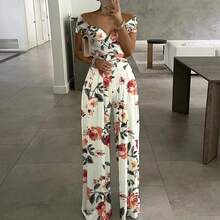 Fashionable Jumpsuit, New Spring Collection For Women, Printed, Off-The-Shoulder And High-Waisted, Elegant And Modern Style - 白色背景花朵 - 查看 9