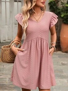 REFRESH YOUR WARDROBE NOW! French-Style Day Dress, V-Neck, Short Sleeves With Romantic Ruffles, Wide And Flowing Skirt, The Essence Of Country Chic For Walks In The Sun - 白色 - 查看 3