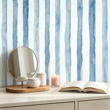 1 Rollo de Papel Tapiz Autoadhesivo con Rayas Verticales Azules PVC Pegatina Decorativa de Pared para Baño Escuela Hotel Fondo de Pared Renovación del Hogar Papel Tapiz Cajón Gabinete Estante Muebles Pegatina Impermeable Resistente a Manchas Removible Papel de Contacto 17.7inX39.3/118.1/196.8in - azul - Ver 5
