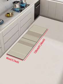 1pc Soft Rubber Absorbent Kitchen Rug, 3.5mm Thick Absorbent Mat Large Or Small Size, Japanese Minimalist Style, Modern Simple Cream Wood Style, Low Saturation Beige, Light Khaki, Warm Brown Earth Tones, Different Texture Lines, Light Patterns And Minimalist Checkerboard Patchwork Room Decor Rug, Can Be Cut To Fit Kitchen Size - Multicolor - View 17