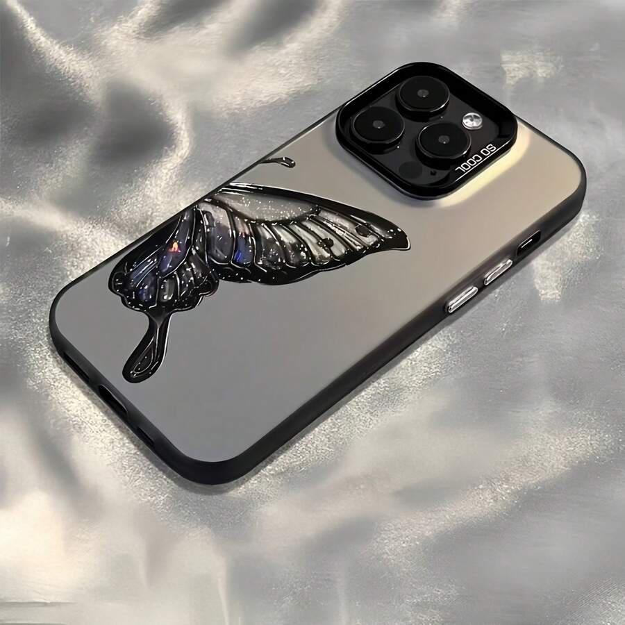 1 buah Casing Ponsel Hitam Matte IMD Warna Perak Laser Personalisasi Pola Kupu-kupu Kristal Hitam 3D Kompatibel dengan iPhone 16 Pro Max/17/16/15/14 Plus/13/12/11 dan Serinya - MultiWarna - View 1