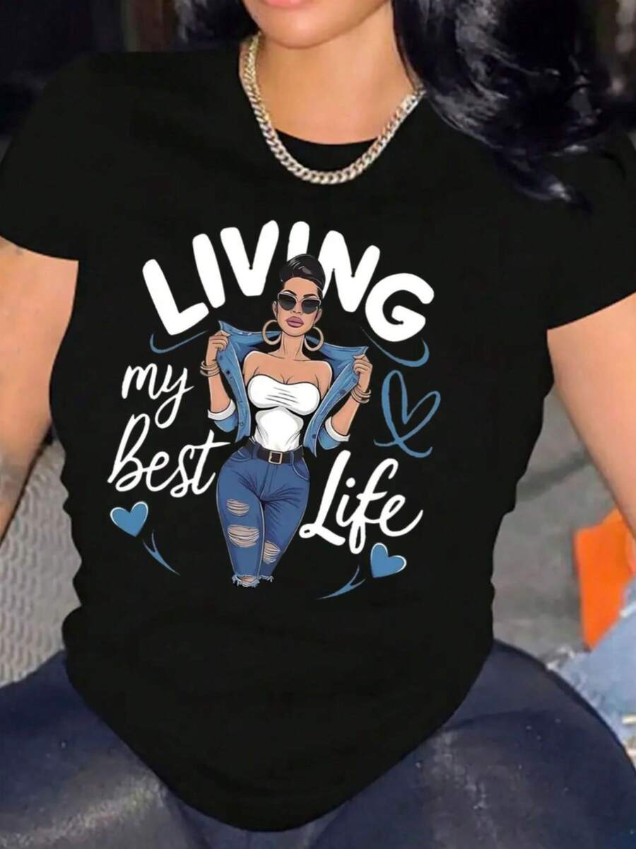 Camiseta de Mujer Cómoda Cuello Redondo Casual Mezcla de Algodón Mangas Cortas Suave Transpirable Top Ropa de Mujer Camiseta Verano Primavera Ropa de Calle - negro - Ver 1