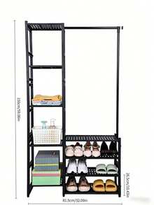 Multi-Functional Hanger With Divided Storage Areas To Save Space. Featuring A Hollow-Out Black Design And Open Storage, It Combines Storage And Hanging Functions, Suitable For Various Scenarios. - Random Color - View 9