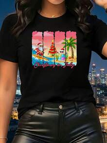 Women's T-Shirt, Christmas In July, Comfortable Clothing - 黑色 - 查看 1