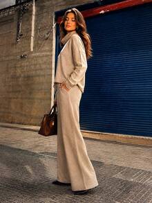Women's Set In Elegant And Comfortable Ribbed Knit Fabric, Winter Fashion, Chic Blogger Style - Beis - Ver 2