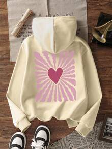 1pc Girls Big Kids Warm Fleece Lined Sweatshirt, Long Sleeve Pullover Sweatshirt, Casual Autumn/Winter Basic Top - Apricot - View 3