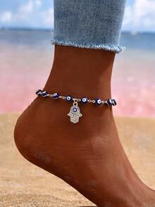 1pc Minimalist Vintage Turkish Rhinestone Evil Eye Men's Anklet, Suitable For Summer Beach, Festival And Party Wear - Demon Eye Anklet - View 6