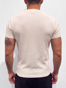 ZYNTH BALENO Men's Summer Fashion Slim Fit Regular Shoulder Henley Collar Short Sleeve Sweater, Essential For Summer Sports - Apricot - View 8