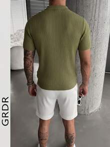 GRDR Men's Solid Color Short Sleeve Knit Sweater, Fashionable For Summer - Army Green - View 9