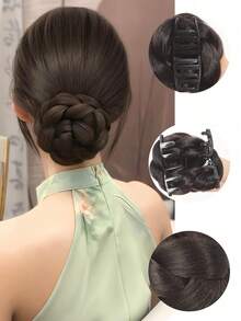 Synthetic Bun, Claw Clip, Braided, Twisted Dough Braid, Synthetic Hair Extensions, Daily Wear - Multicolor - View 5