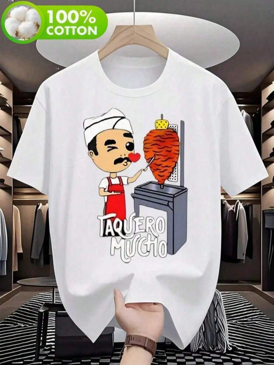 Payera tipo overize etapada para ujer y caricatura de taquero preparando tropo a pator, con dieño divertido "Taquero ucho" idea para un ook caua y con huor exicano. QZTK - Blanco - Ver 1