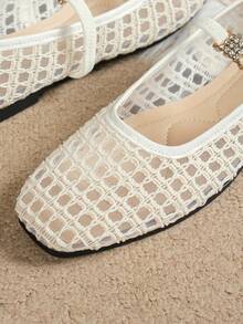 Sepatu Balet Baru untuk Wanita, Sepatu Balet Ujung Persegi untuk Musim Semi, Sandal Kasual Bernapas Warna Polos, Sepatu Modis dan Nyaman, Sepatu Musim Panas - Putih - View 7