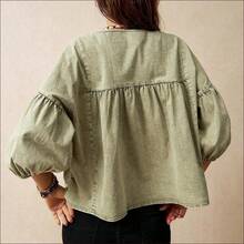 DZD  Blusa holgada de manga abullonada para vacaciones, verde - Rojo - Ver 9