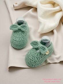 1 Pair Handmade Crochet Infant Boots With Bow, Knitted Infant Shoes, Newborn Gift - Mint Green - View 9