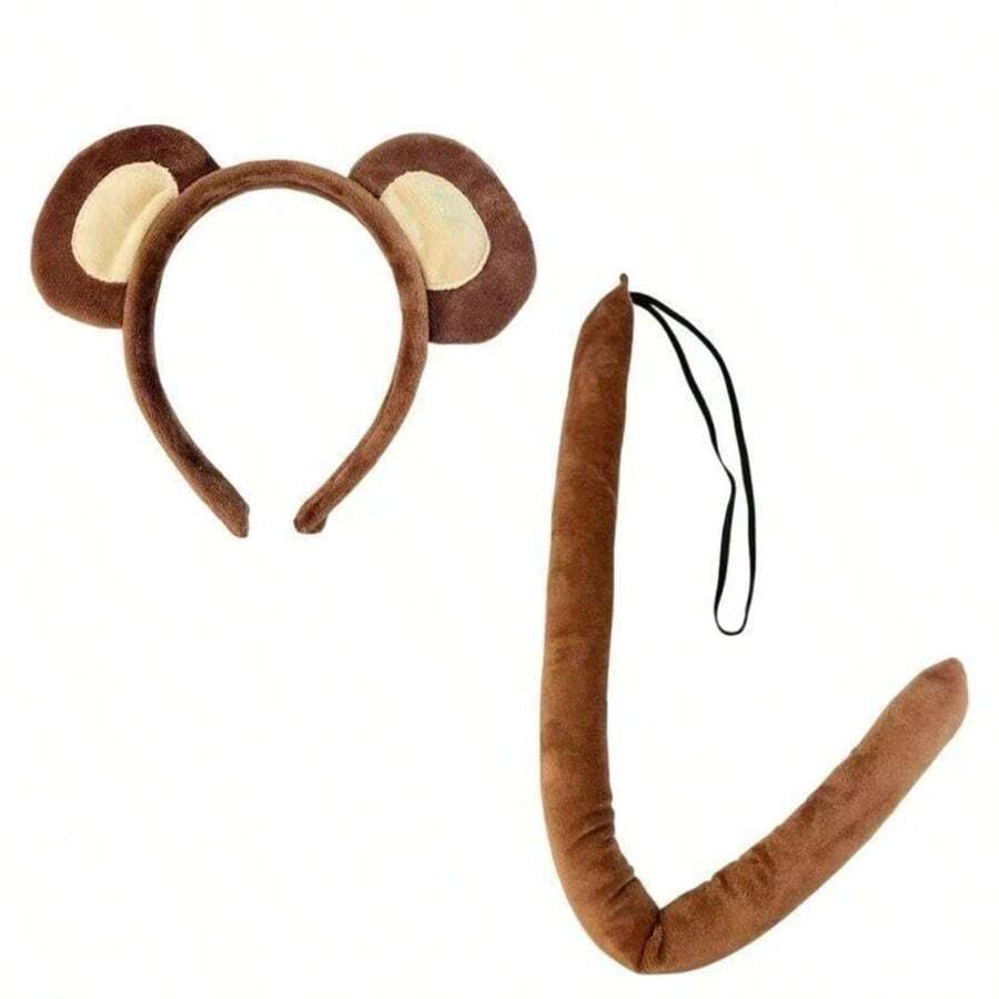 2pcs Carnival Party Performance Monkey Ears And Tail, Costume Accessories Headband, Cosplay Costume Accessory Set - Khaki - View 1