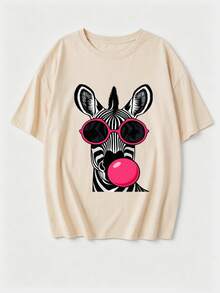 This Short-Sleeved Women's T-Shirt Made Of Pure Cotton Features A Beautiful Print Design, Is Comfortable To Wear And Versatile – A Stylish Choice For Casual Everyday Outfits In Spring And Summer. - Apricot - View 3