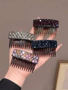 4 buah/1 buah Sisir Rambut Mewah Bertabur Berlian Imitasi untuk Wanita, Sisir Penata dan Pengatur Rambut yang Berantakan, Jepit Rambut Sanggul Elegan, Aksesori Rambut, Indah untuk Penggunaan Sehari-hari, Warna Acak, Sisir Rambut - MultiWarna - View 1