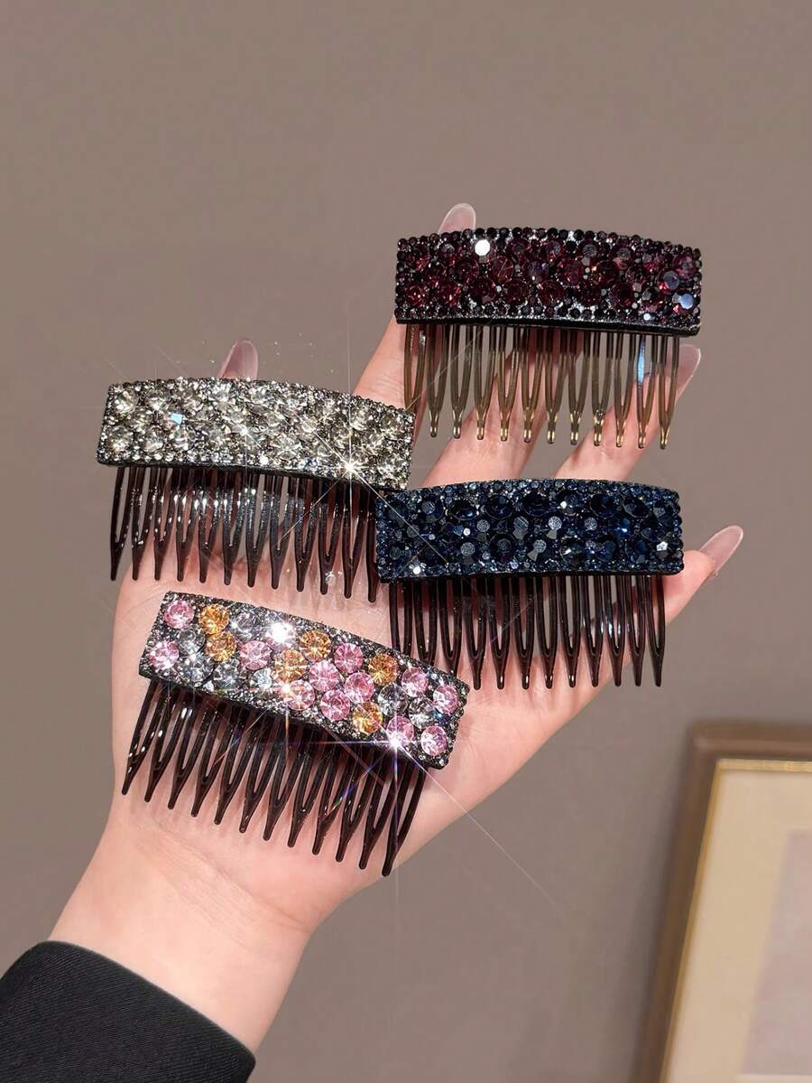 4 buah/1 buah Sisir Rambut Mewah Bertabur Berlian Imitasi untuk Wanita, Sisir Penata dan Pengatur Rambut yang Berantakan, Jepit Rambut Sanggul Elegan, Aksesori Rambut, Indah untuk Penggunaan Sehari-hari, Warna Acak, Sisir Rambut - MultiWarna - View 1