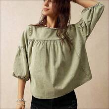 DZD  Blusa holgada de manga abullonada para vacaciones, verde - Rojo - Ver 8