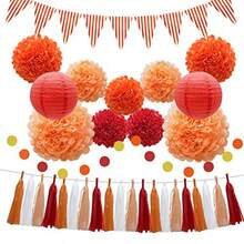 33pcs Party Decorations Supplies Set Paper Lanterns Tissue Pom Poms Flowers Tassels Hanging Garland Banner Triangle Flag Bunting for Birthday Baby Shower Wedding Graduation Events Orange Red - Naranja y rojo - Ver 9