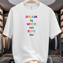 Camiseta motivacional para hombre en azulnegrogrisazul marinoblanco con estampado DREAM y afirmaciones positivas (grandes sueños, trabajo duro) - Multicolor - Ver 1