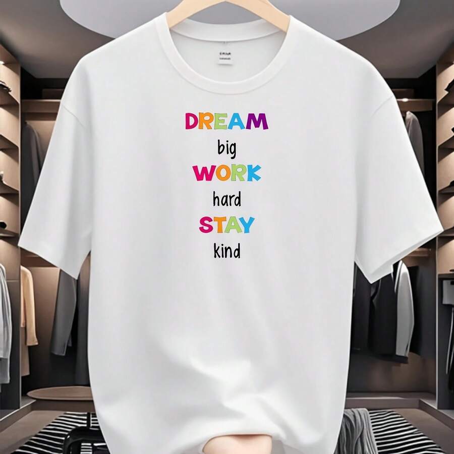 Camiseta motivacional para hombre en azulnegrogrisazul marinoblanco con estampado DREAM y afirmaciones positivas (grandes sueños, trabajo duro) - Multicolor - Ver 1