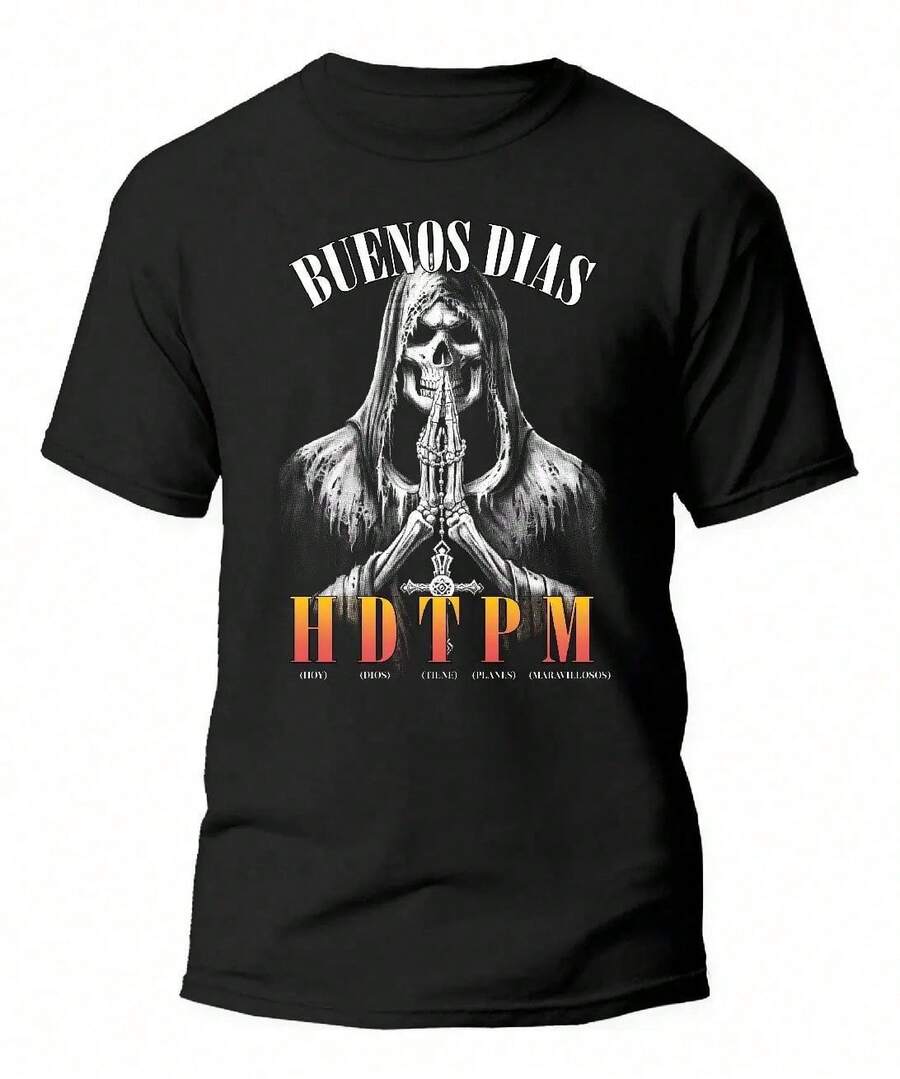 Playera Calaca Chida Buenos Días Hdtpm Meme Hombre - Negro - Ver 1