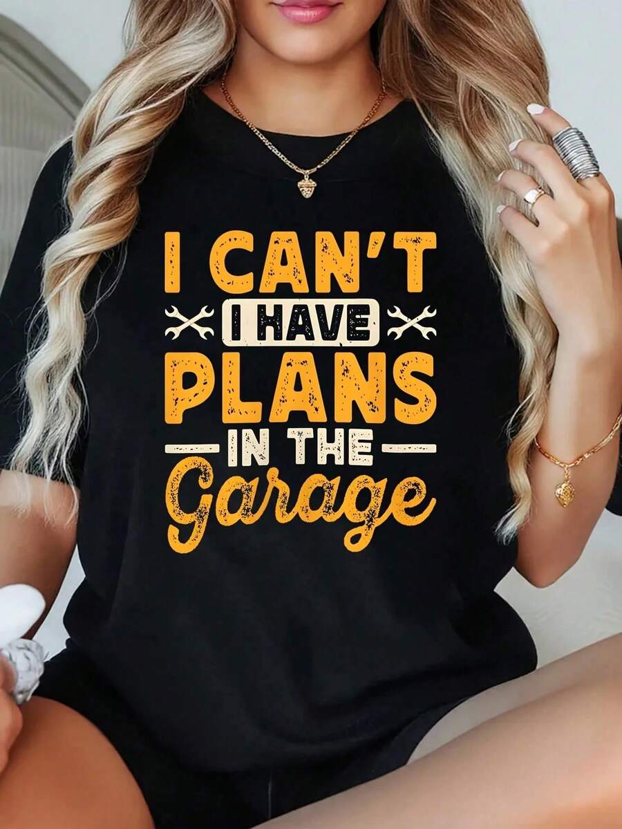 1 Camiseta Divertida de Mecánico para Mujer, Talla Grande, con Estampado Gráfico, Manga Corta, 220g, 100% Poliéster, Estilo Casual con Cuello Redondo - Negro - Ver 1