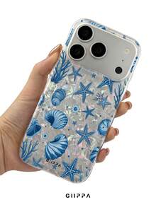 GIIPPA 1pc Shell Pattern Bottom With Starfish And Shell Design, Phone 17 Pro Max Phone Case, Compatible With Phone 16 Pro Max, 15 Pro Max, 14 Pro Max, Korean Style High-End Fashion Fun Phone Case, Compatible With 11/12/13/14/15/16 Pro Max Plus, Elegant Design Suitable For Men And Women, Perfect Gift For Girlfriend On Christmas, Valentine's Day, Easter, Wedding Season And Birthday! - Multicolor - View 4