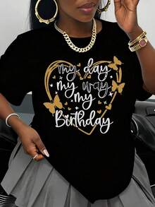 Camiseta 'Mi Día, Mi Cumpleaños' para Mujer, Regalo de Cumpleaños, Camiseta Bonita para Celebración de Cumpleaños, Ropa de Fiesta, Top de Cumpleaños, Camiseta Blanca - Negro - Ver 1