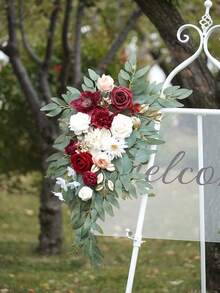 2pcs Artificial Flowers, Wedding Welcome Arch Decor, Wedding Reception Signage, Aesthetic Room Decor, Home Decor - Red - View 4