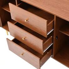 6-Drawer Chest Of Drawers, Rattan Sideboard/Chest Of Drawers For Bedrooms And Living Rooms, Walnut - H90/W120/D40 Cm - 核桃 - 查看 7