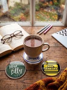 1pc Personalized Teacher Name Acrylic Coaster, Custom Round Coffee Cup Mat, Desk Decor, Teacher Appreciation And Back To School Gift,Classroom Desk Decor - Multicolor - View 3