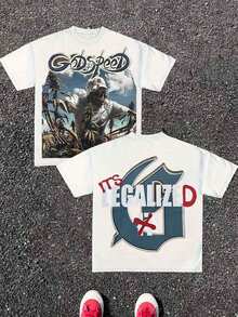 GODDOOR GRABBA Street Wear, 180g Cotton Crew Neck Short Sleeve T-Shirt, Y2K Style, Funny Black Graphic T-Shirt, Breathable, Comfortable And Friendly Fabrics - 白色 - 查看 1