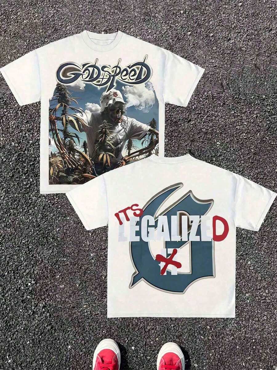 GODDOOR GRABBA Street Wear, 180g Cotton Crew Neck Short Sleeve T-Shirt, Y2K Style, Funny Black Graphic T-Shirt, Breathable, Comfortable And Friendly Fabrics - 白色 - 查看 1