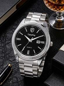 FUYINGCHENG Nouvelle montre-bracelet pour homme d'affaires avec calendrier, en matériau composite, cadran extra large. Montre de luxe pour couple, convient pour le port quotidien, les occasions haut de gamme, la Saint-Valentin, la Fête des Pères - Argent - Voir 3