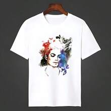Unisex Short-Sleeved T-Shirt With 's "King" (2026) Print, Popular Classic Rap Style, Black And White Round Neck, Sportswear, Casual Boyfriend Style. - 白色 - 查看 1