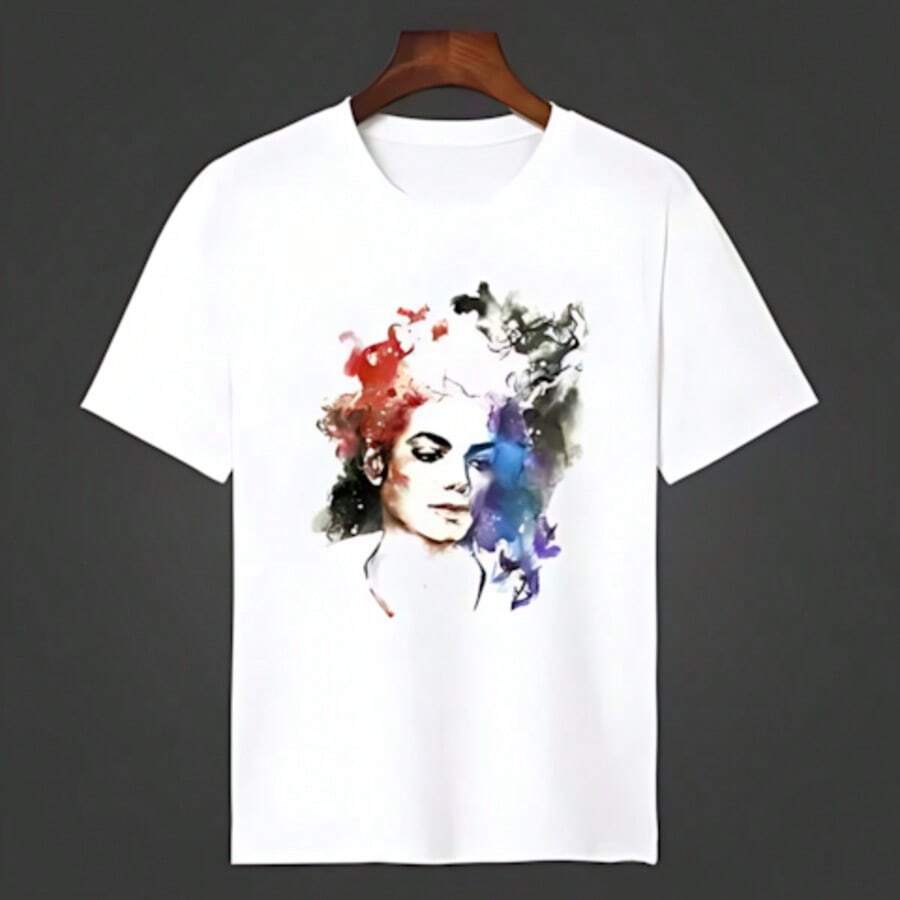 Unisex Short-Sleeved T-Shirt With 's "King" (2026) Print, Popular Classic Rap Style, Black And White Round Neck, Sportswear, Casual Boyfriend Style. - 白色 - 查看 1