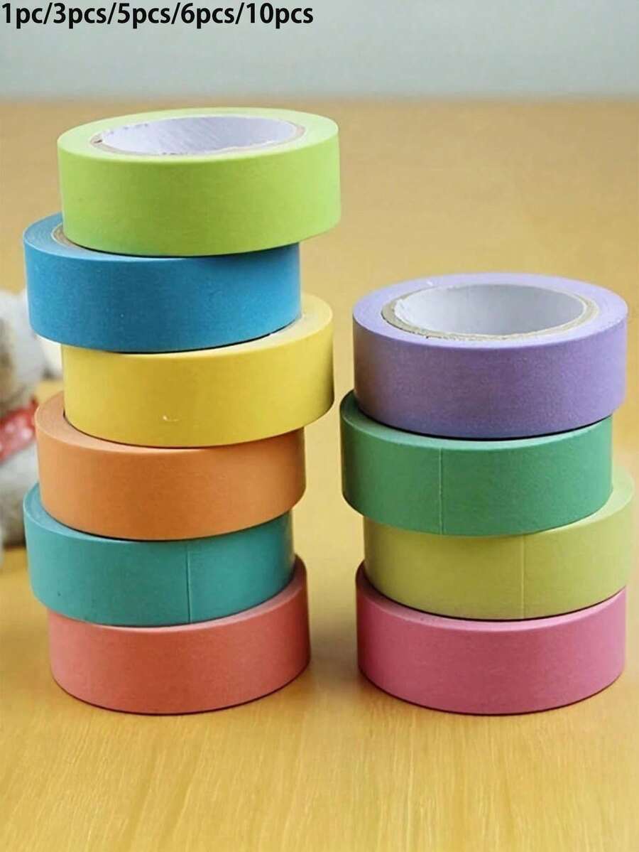 1件/3件/5件/6件/10件 紙膠帶套裝，彩虹裝飾膠帶，彩色紙膠帶，適用於手工藝、日記本和剪貼簿，1.5cm*10m/捲 濕膠帶 [顏色可能有所不同；包裝亦隨機] - 彩色 - 查看 1