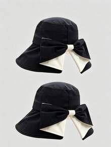 1pc Women's Dual-Tone Bow Bucket Hat, Summer Outdoor Sun Protection Hat, Fashion Versatile Wide Brim Hat For Women - Multicolor - View 11