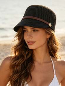 1pc Women's Straw Hat, Polyester Bohemian Style, Solid Color, Sun Protection, Breathable, Vintage, Suitable For Outdoor Daily Use,Beach,Travel - Multicolor - View 24