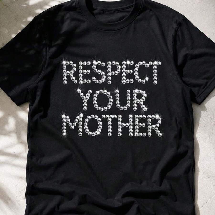 Camiseta "Respect Your Mother", Camiseta Inspirada en  con Diseño de Bola de Discoteca, Ropa para Conciertos - Negro - Ver 1