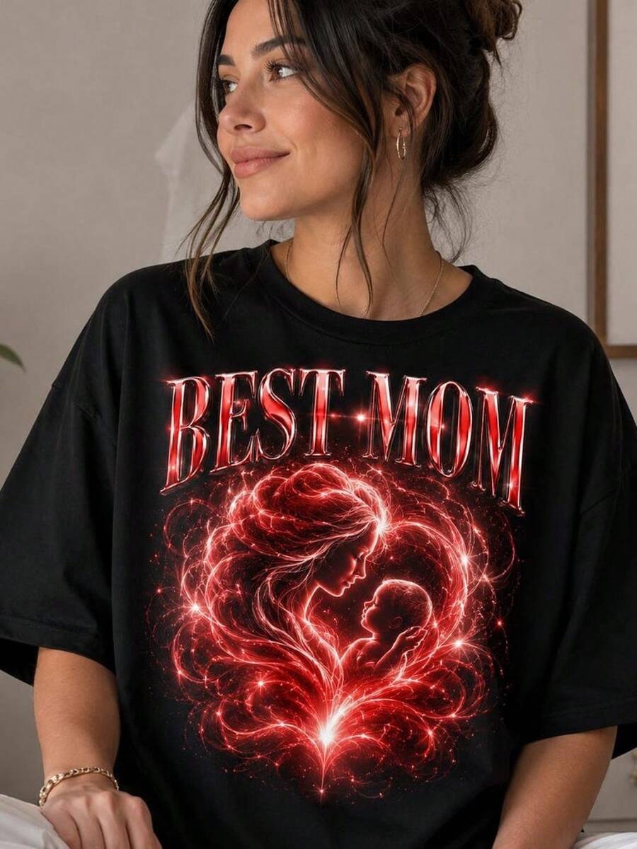 Camiseta 'Respecta a tu madre', Camiseta Vintage con Tipografía 'Mamá', Regalo para el Día de la Madre - Negro - Ver 1