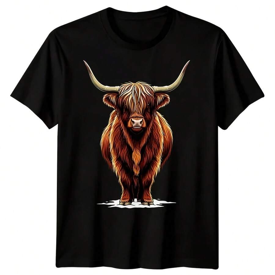 Men's T-Shirt With Highland Cow Design, Scottish Farm Animals - 彩色 - 查看 1