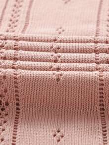 Manta para cochecito de bebé para todas las estaciones, manta de envoltura de bebé de punto con rayas verticales huecas en azul claro, manta de cobertura para recién nacidos y niños pequeños - Rosa - Ver 6
